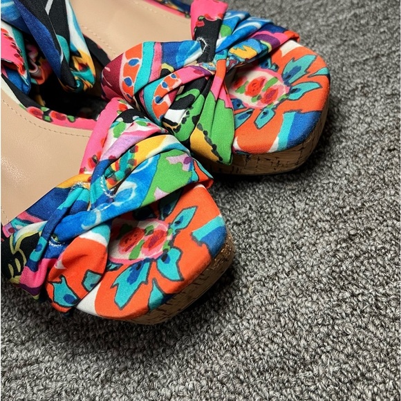 IMPO Olemah Boho Multi Ankle Tie Fabric Women's Size 10 Wedge Cork Colorful - Picture 2 of 7
